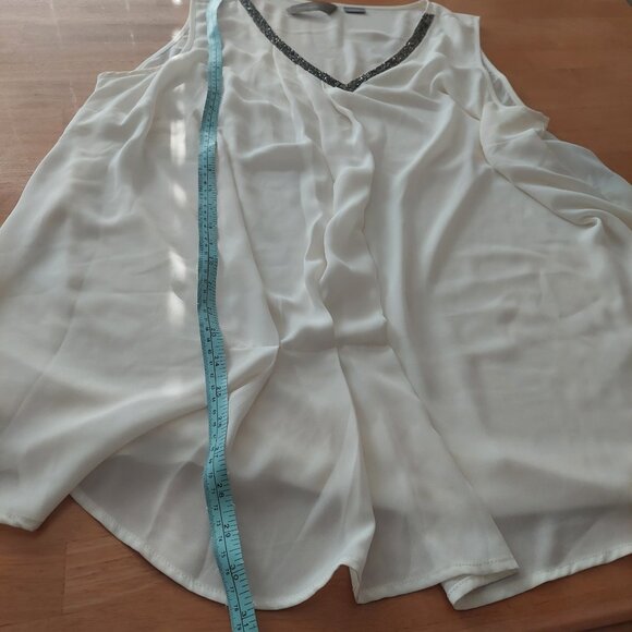 Penningtons Plus Size Womens Cream Tank Top with Embelishment V Neck Trim - Picture 11 of 12